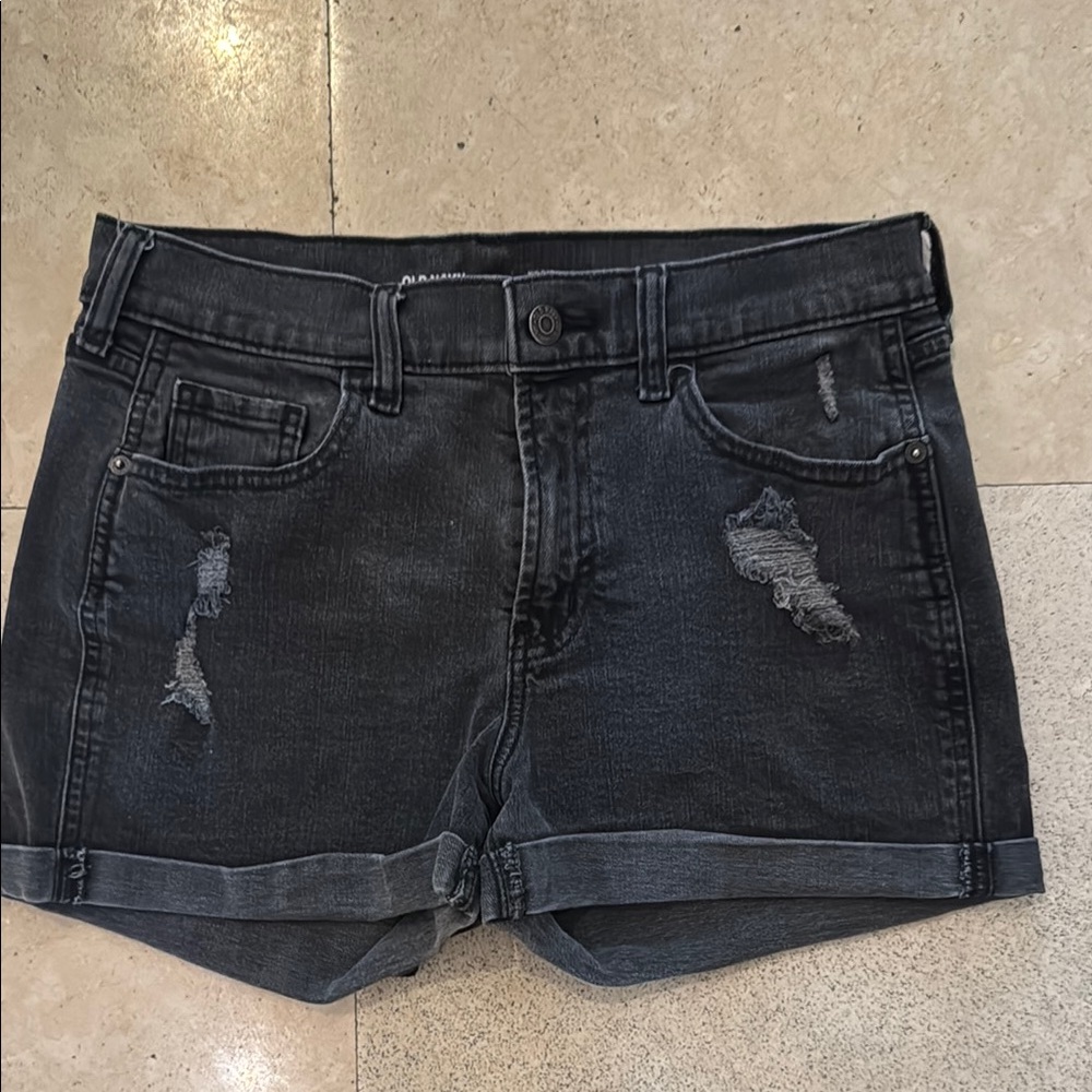 Old Navy boyfriend Distressed Black Denim rolled hem Shorts size 4